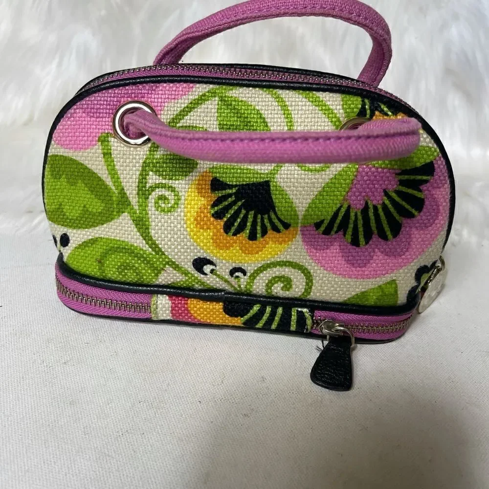 Spartina 449 Daufuskie Island multi color linen with black leather trim handbag.